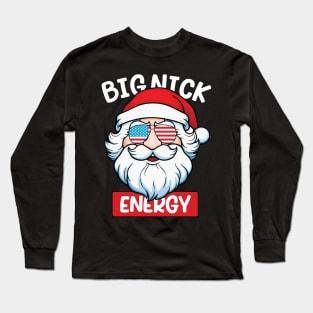 Big Nick Energy Funny Men Santa Ugly Christmas usa flag Long Sleeve T-Shirt